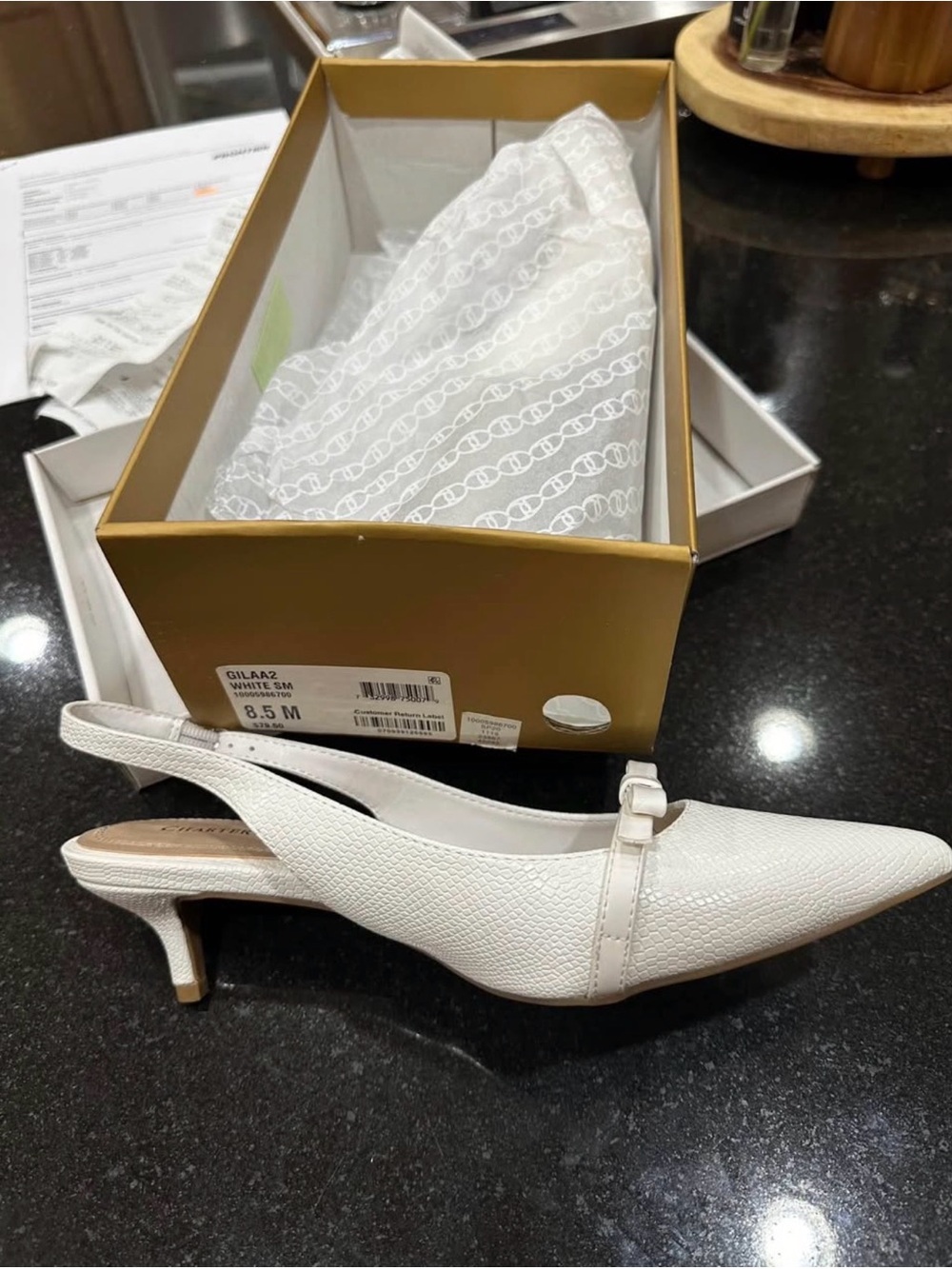 Charter Club White Pointed Toe Slingback Pump with Bow - Picture 4 of 5